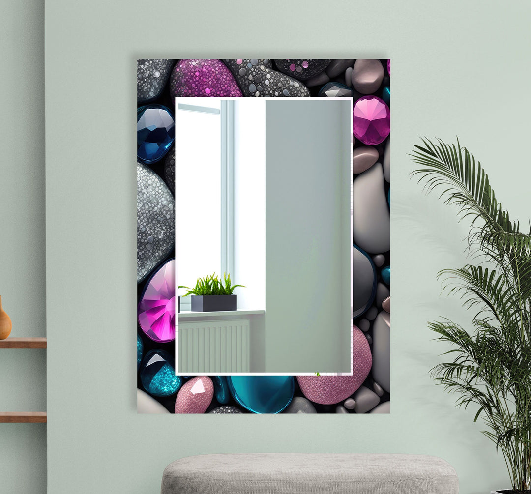 Pink and Grey Stones Wall Mirror Bedroom Mirror
