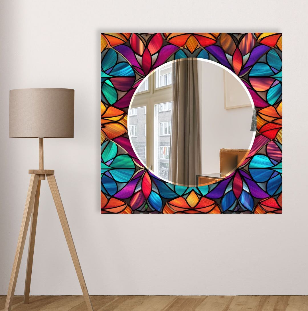 Colored Red Flowers Wall Mirror Decorative Wall Mirror
