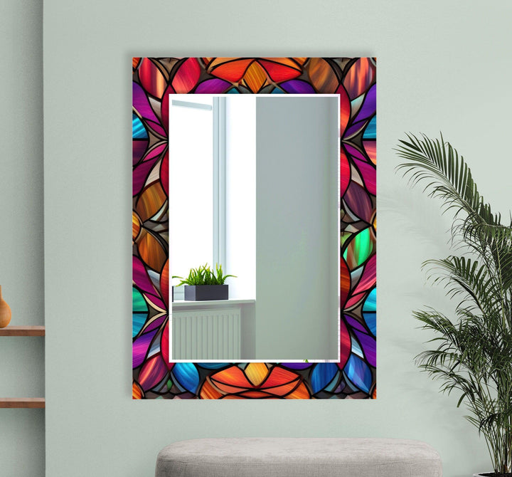 Colored Red Flowers Wall Mirror Huge Wall Mirror
