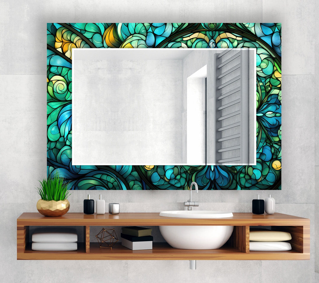 Green Flower Wall Mirrors white mirror
