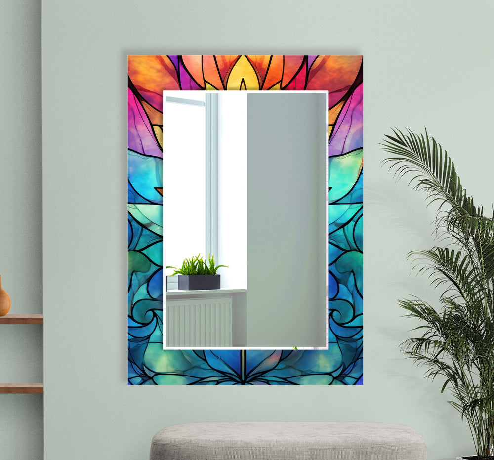 Stained Soft Colored Flower Wall Mirror biggest wall mirror
