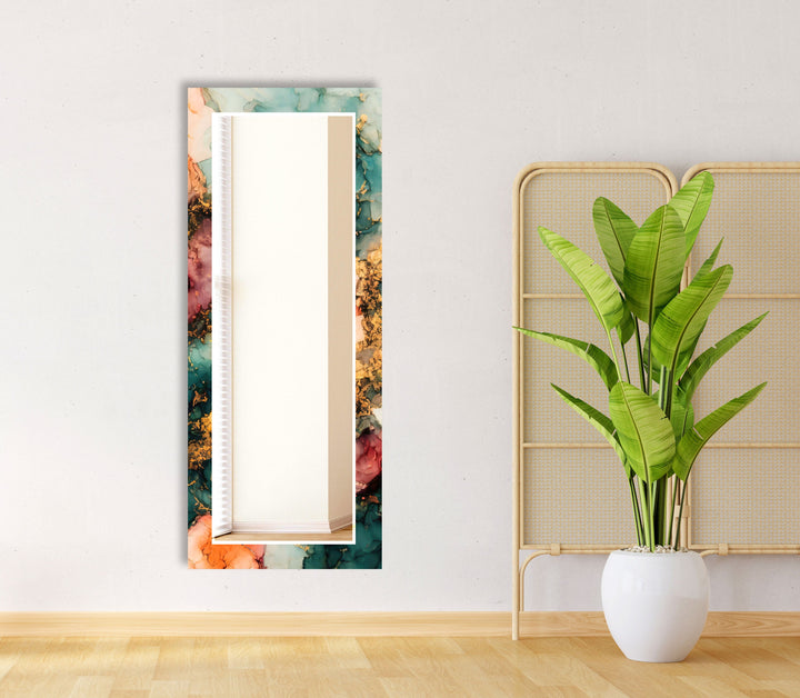 Marble Green & Orange Round Wall Mirror Living Room Wall Mirror
