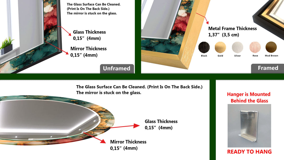 Marble Green & Orange Round Wall Mirror