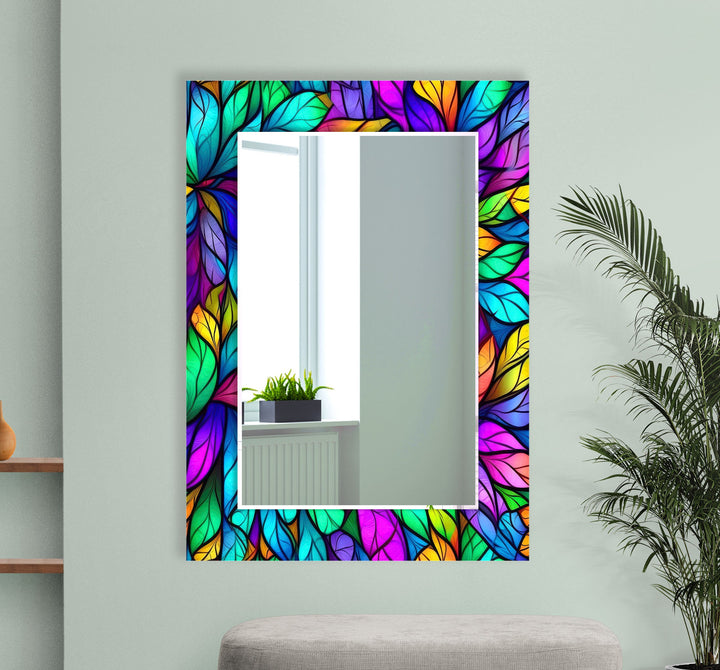 Stained Purple Leafs Wall Mirror Blue Mirror
