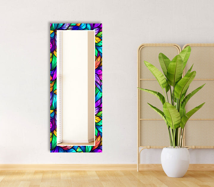 Stained Purple Leafs Wall Mirror Huge Mirror
