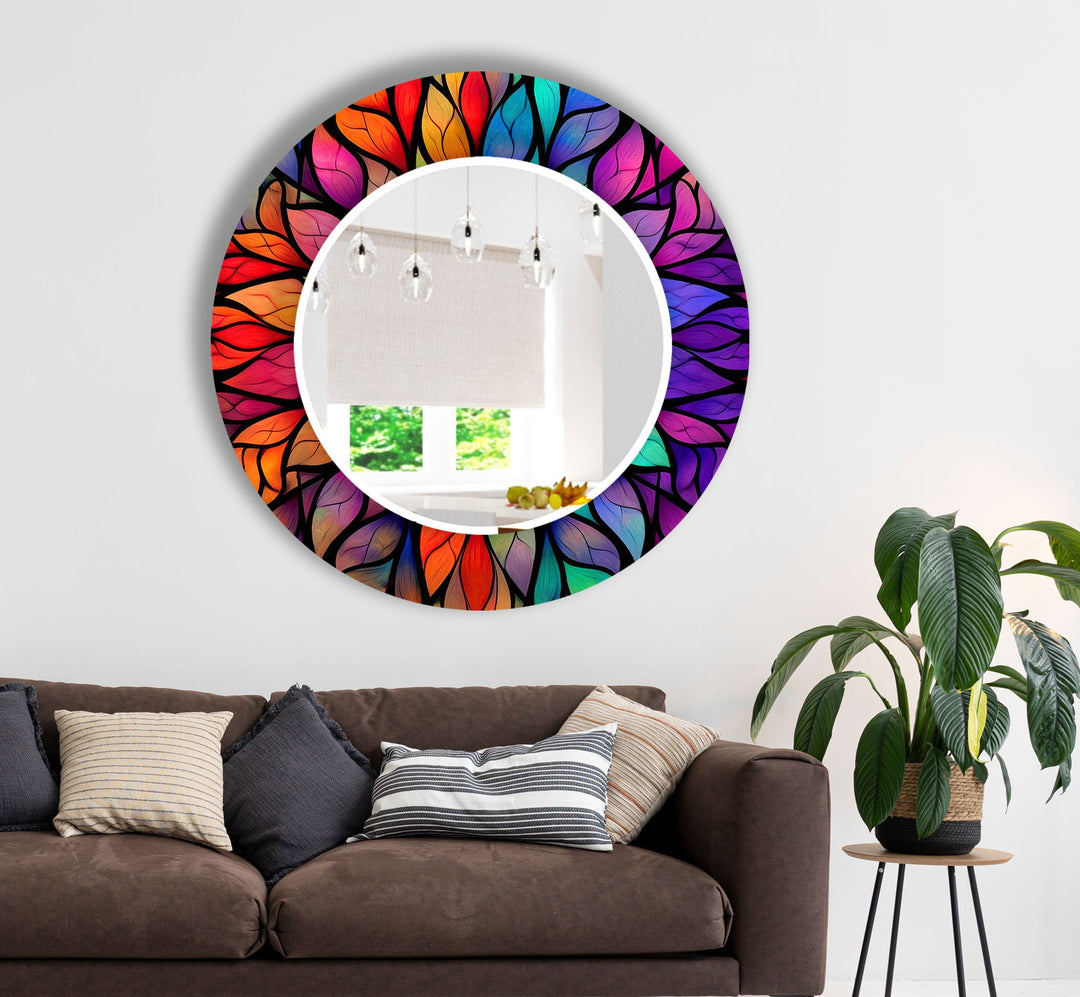 Colored Leaf Details Stained Wall Mirror Large Mirror Huge Wall Mirror