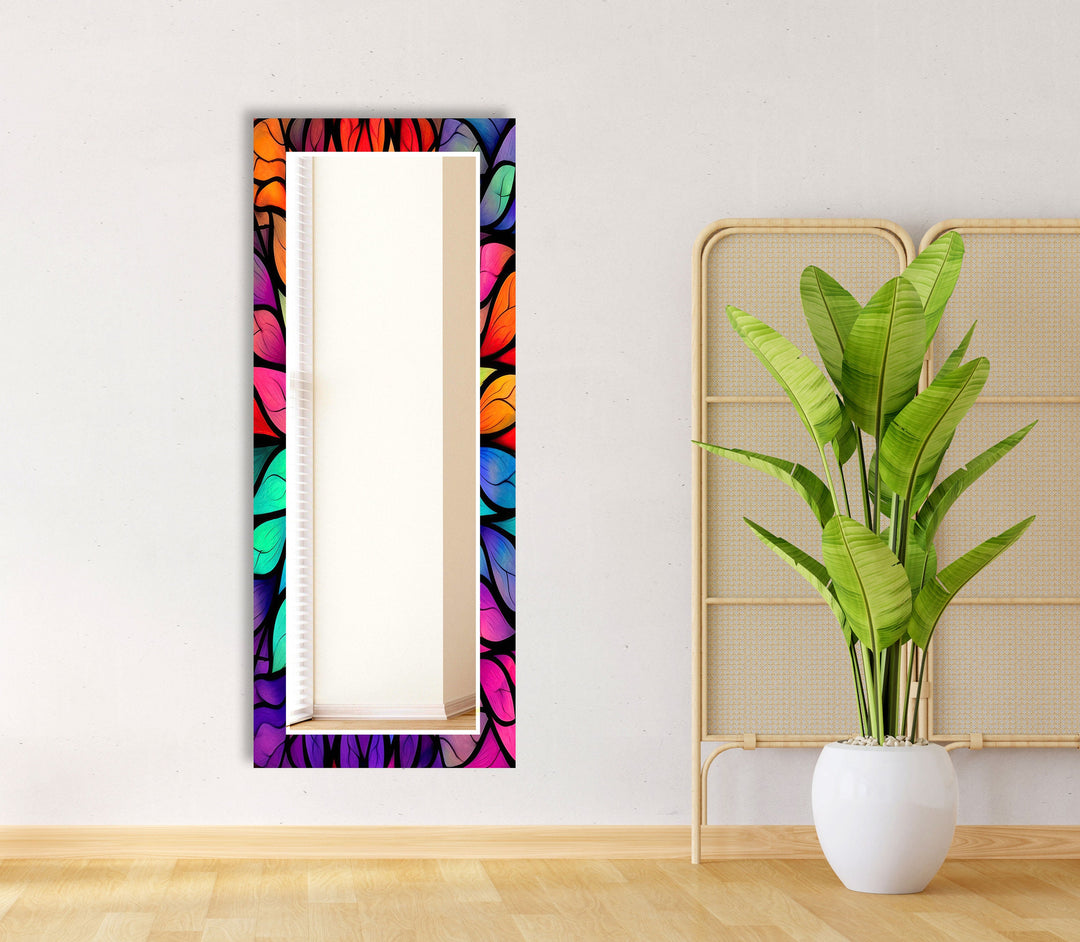 Colored Leaf Details Stained Wall Mirror Large Mirror Bedroom Mirror