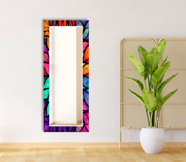 Colored Leaf Details Stained Wall Mirror Large Mirror Bedroom Mirror