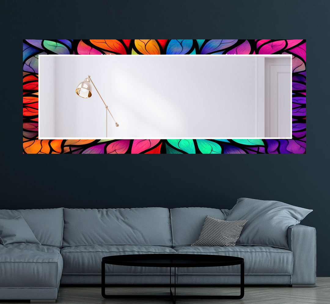 Colored Leaf Details Stained Wall Mirror Large Mirror Decorative Wall Mirror