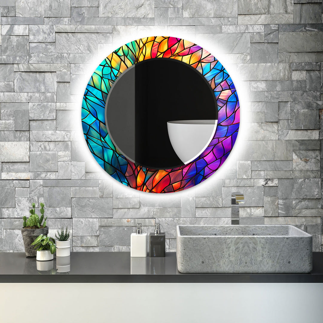 Colorful Stained Round Wall Mirror Gold Mirror
