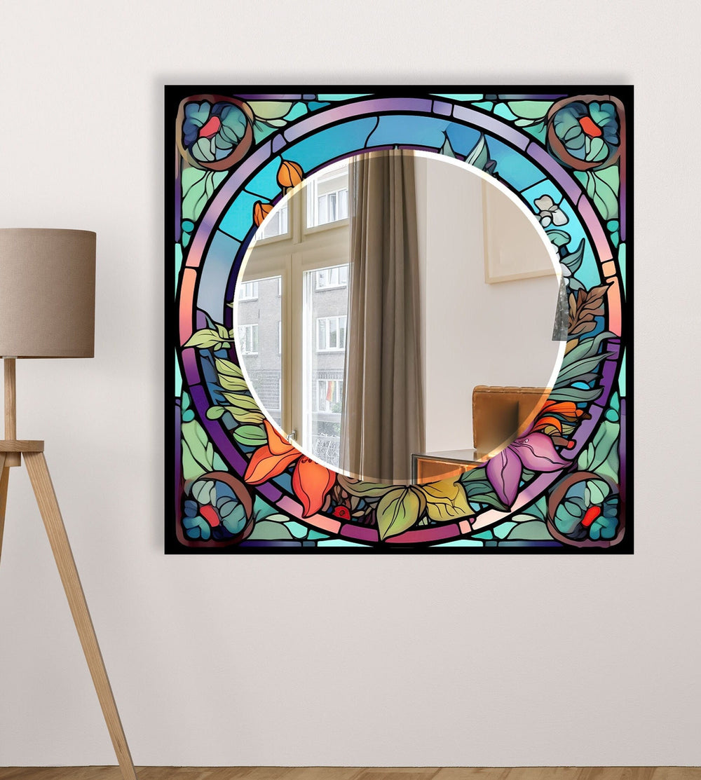 Colored Flowers Stained Wall Mirror Red Wall Mirror
