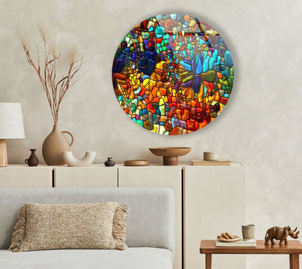 Red Mosaic Round Glass Wall Art