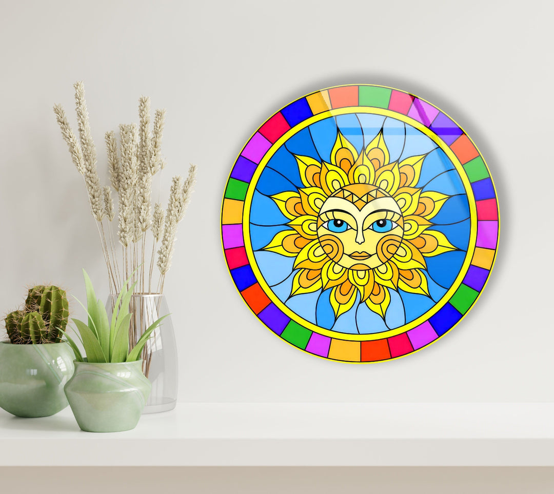 Colorful Mandala Design Round Glass Wall Art custom glass pictures, glass art prints
