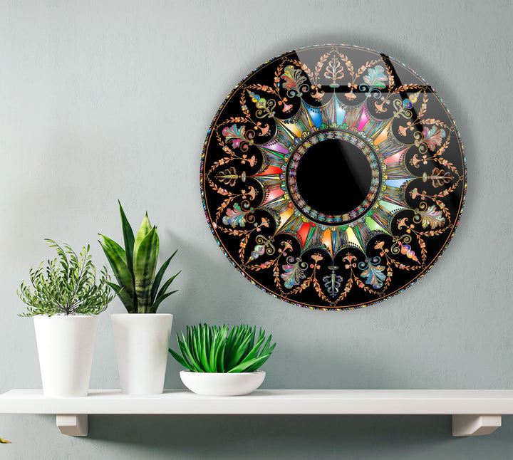 Black Mandala Round Glass Wall Art art glass wall art, glass wall art pictures
