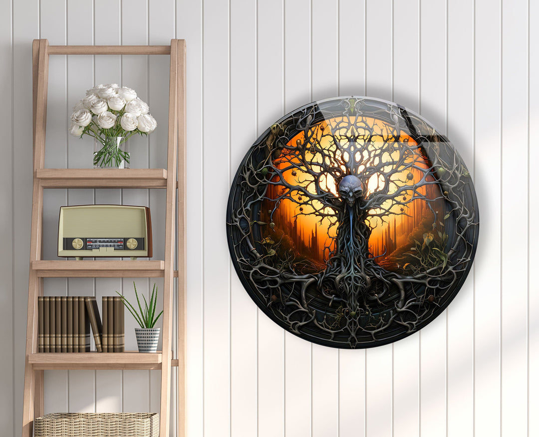 Dead Life Of Tree Round Glass Wall Art custom glass pictures, glass art prints
