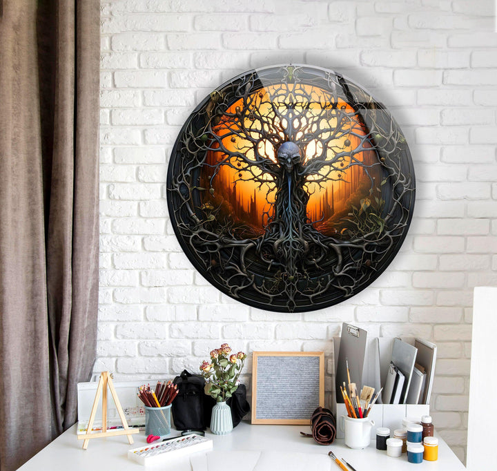 Dead Life Of Tree Round Glass Wall Art photo print on glass, prints on glass wall art
