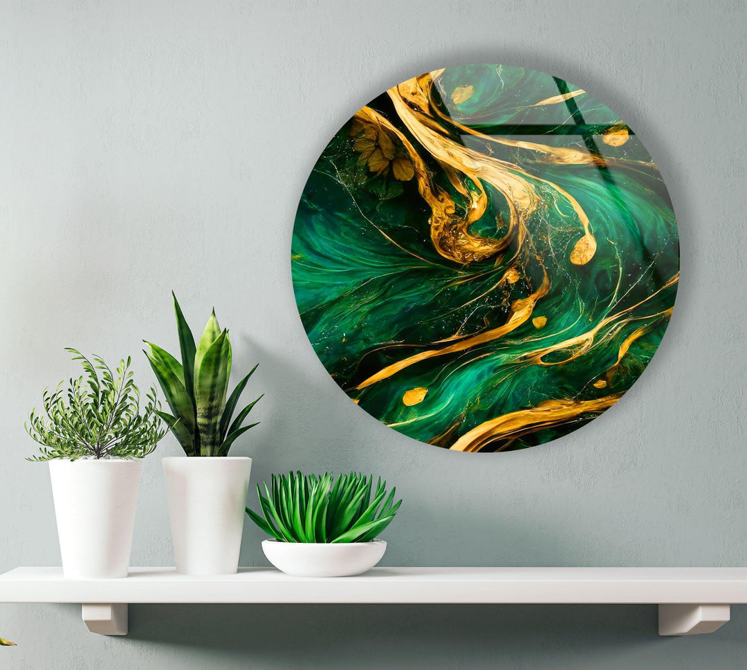 Green & Gold Abstract Round Glass Wall Art art glass wall art, glass wall art pictures
