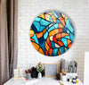 Blue & Orange Mosaic Round Glass Wall Art large glass photo prints, glass wall photos
