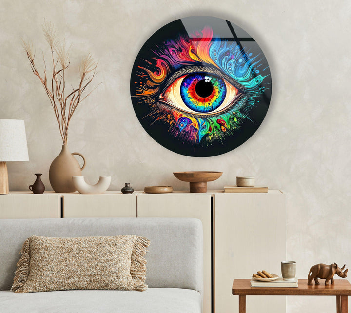 Eye Round Paint Splash Round Glass Wall Art Glass Printing Wall Art, Print photos on glass
