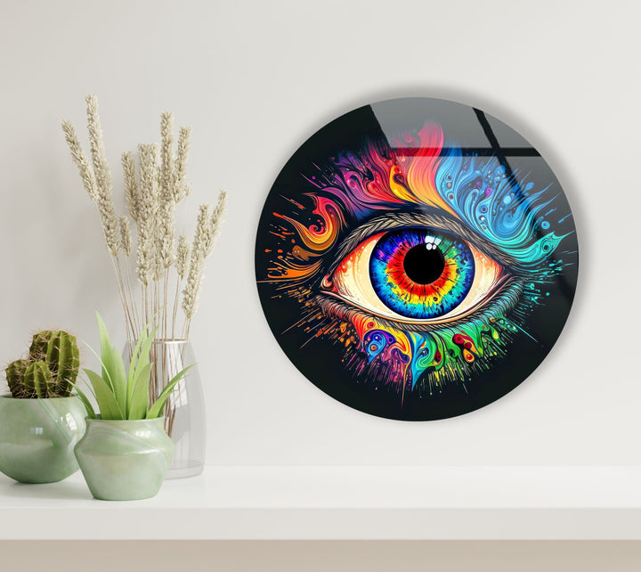 Eye Round Paint Splash Round Glass Wall Art glass photo prints, glass picture prints
