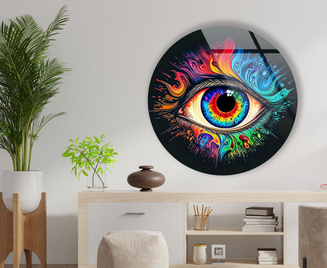 Eye Round Paint Splash Round Glass Wall Art photo print on glass, prints on glass wall art
