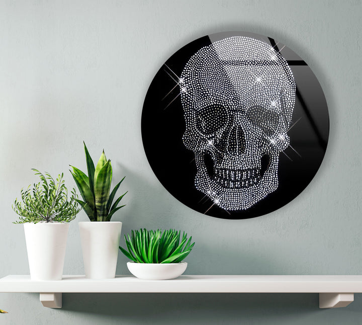 Stained Round Shiny Skull Glass Wall Art Glass Printing Wall Art, Print photos on glass
