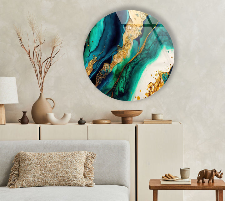 Green & Gold Marble Round Glass Wall Art glass image printing, glass prints from photos
