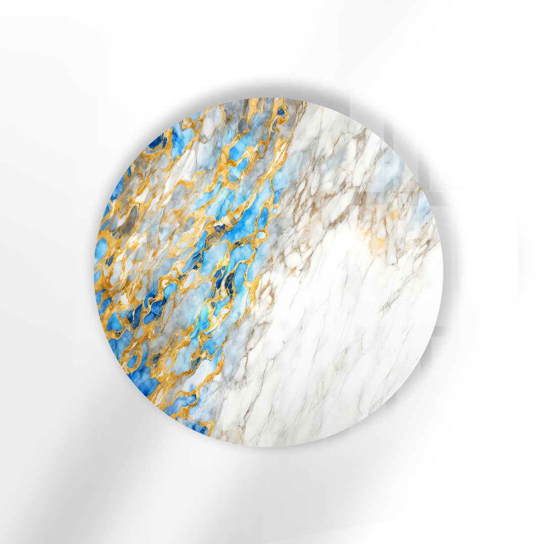 Golden & White Marble Round Glass Wall Art custom glass photo prints, large glass prints
