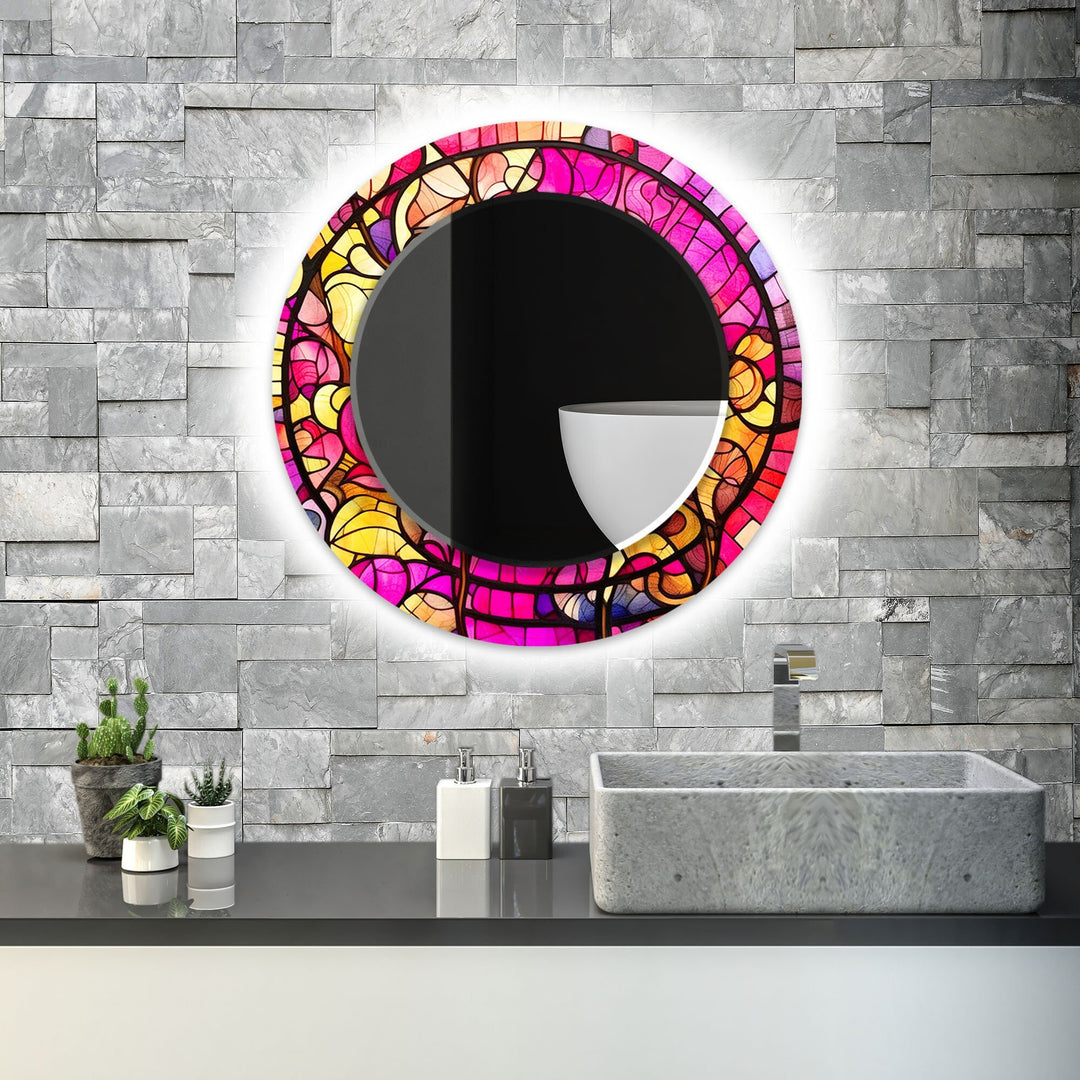 Pink & Yellow Stained Wall Mirror Dining Room Wall Mirror
