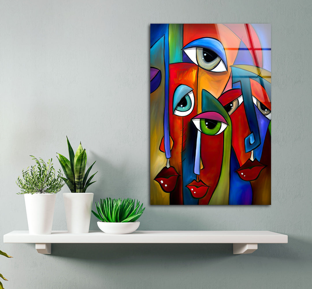 Abstract Colorful Faces Glass Wall Art