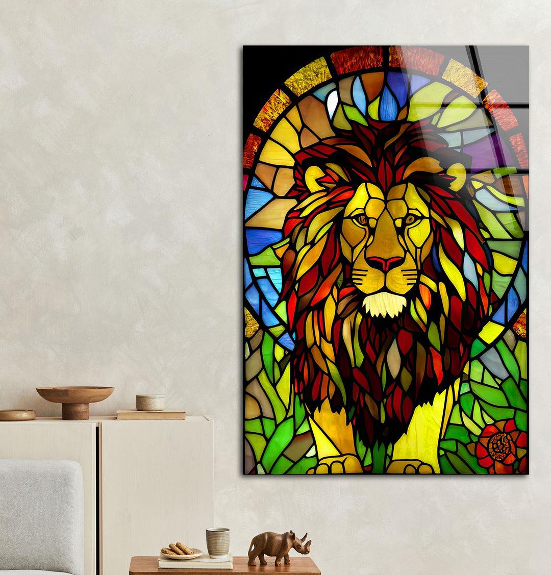 Stained Lion Glass Wall Art glass image printing, glass prints from photos