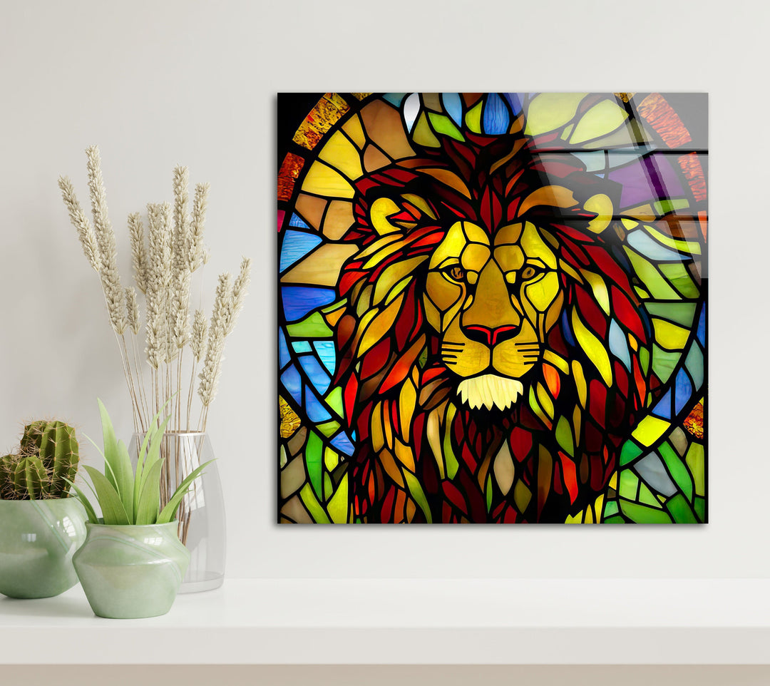 Stained Lion Glass Wall Art Glass Printing Wall Art, Print photos on glass