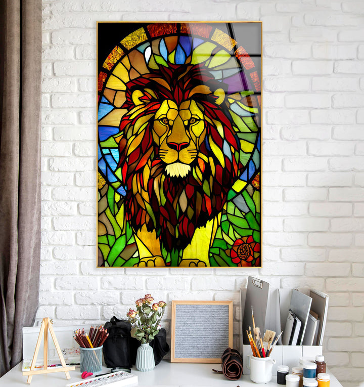 Stained Lion Glass Wall Art custom glass pictures, glass art prints