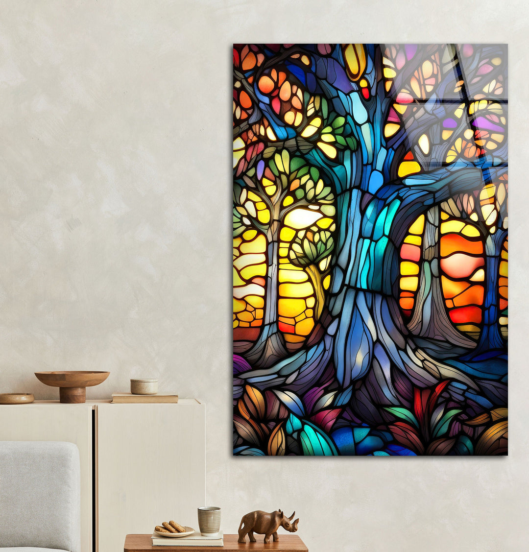 Stained Colored Tree Glass Wall Art glass art painting, glass art for the Wall