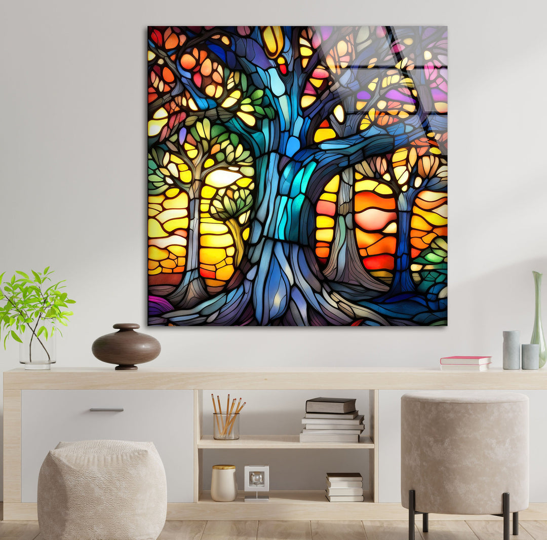 Stained Colored Tree Glass Wall Art Glass Printing Wall Art, Print photos on glass