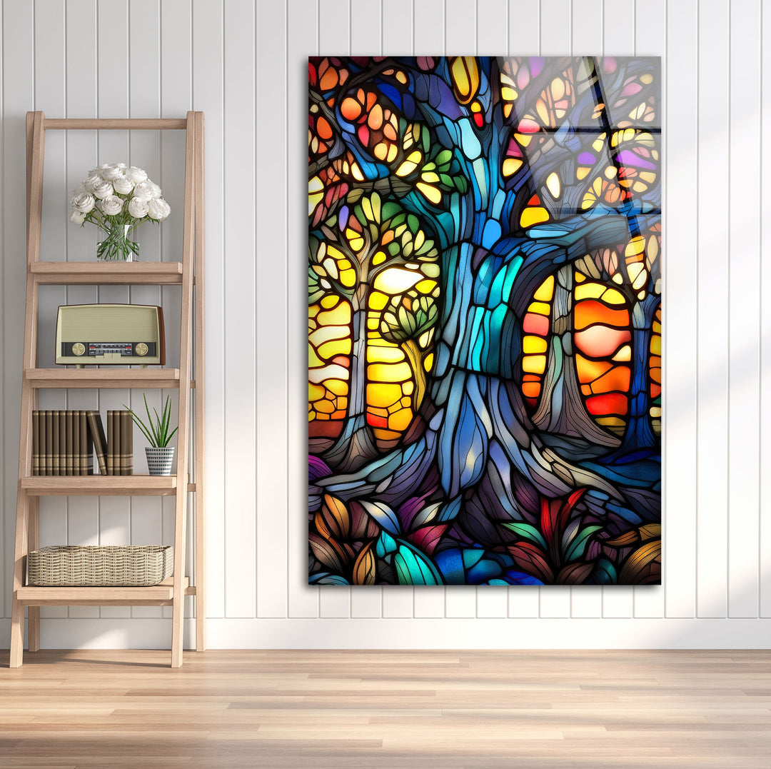 Stained Colored Tree Glass Wall Art custom glass photo prints, large glass prints