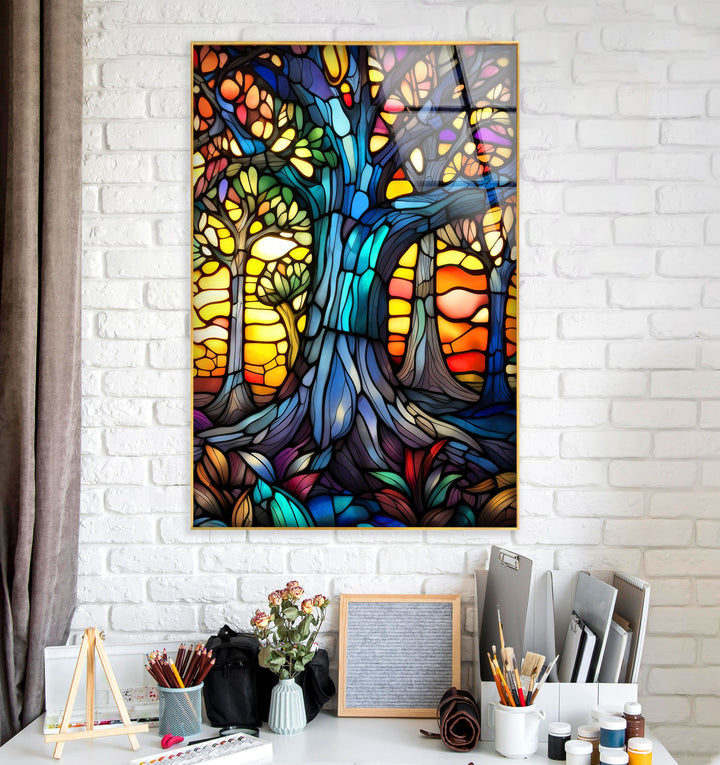 Stained Colored Tree Glass Wall Art art glass wall art, glass wall art pictures