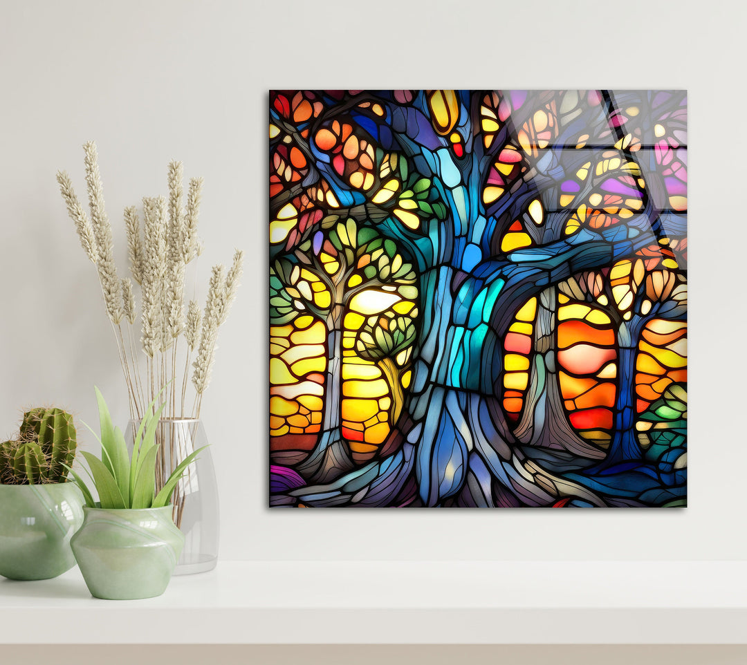 Stained Colored Tree Glass Wall Art stained glass wall art, stained glass wall decor