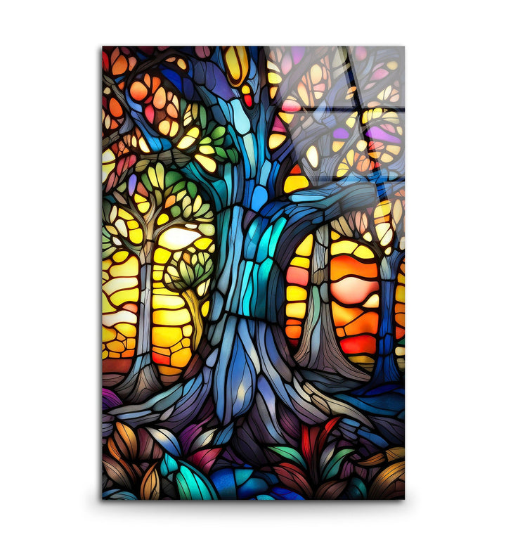 Stained Colored Tree Glass Wall Art picture on glass wall art, photos printed on glass