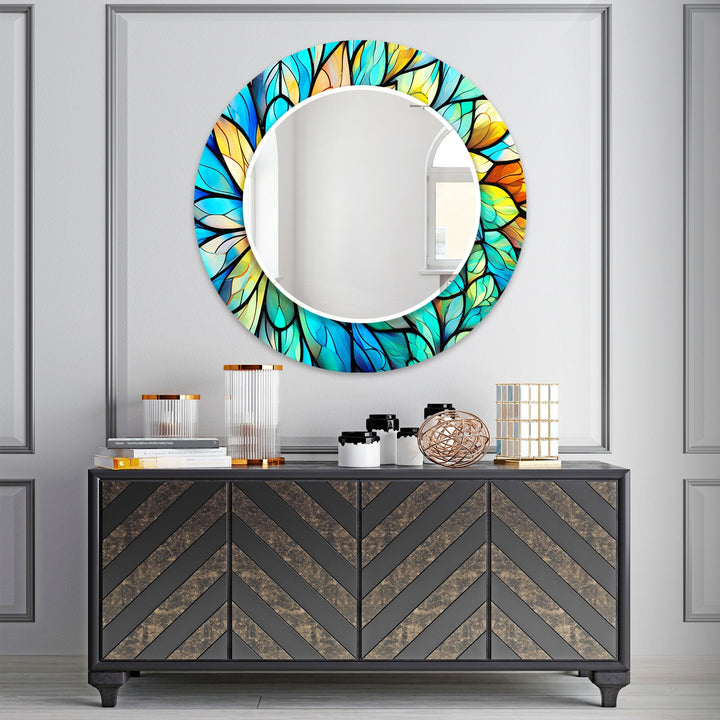 Turquoise & Blue Flower Wall Mirror gold floor mirror
