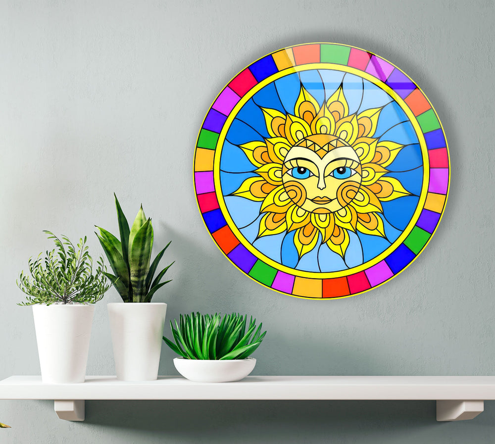 Colorful Mandala Design Round Glass Wall Art glass photo prints, glass picture prints
