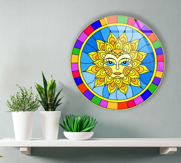 Colorful Mandala Design Round Glass Wall Art glass photo prints, glass picture prints
