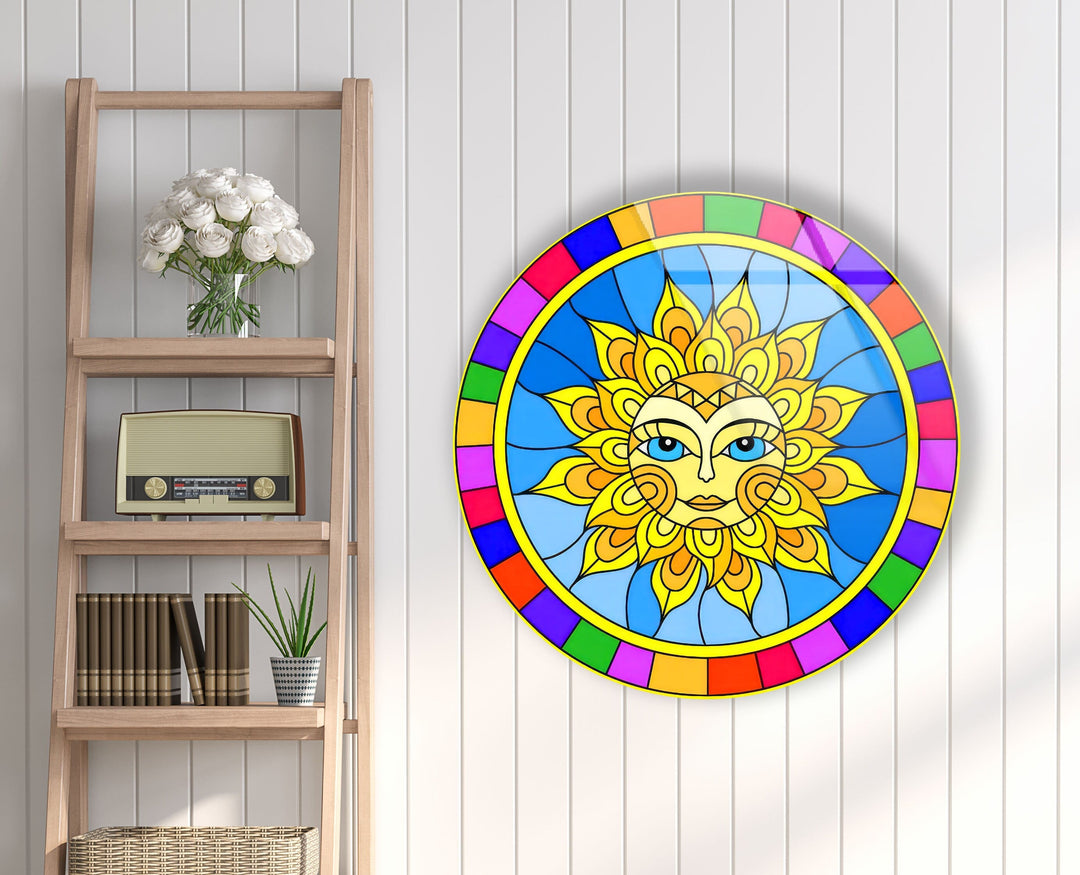 Colorful Mandala Design Round Glass Wall Art glass image printing, glass prints from photos
