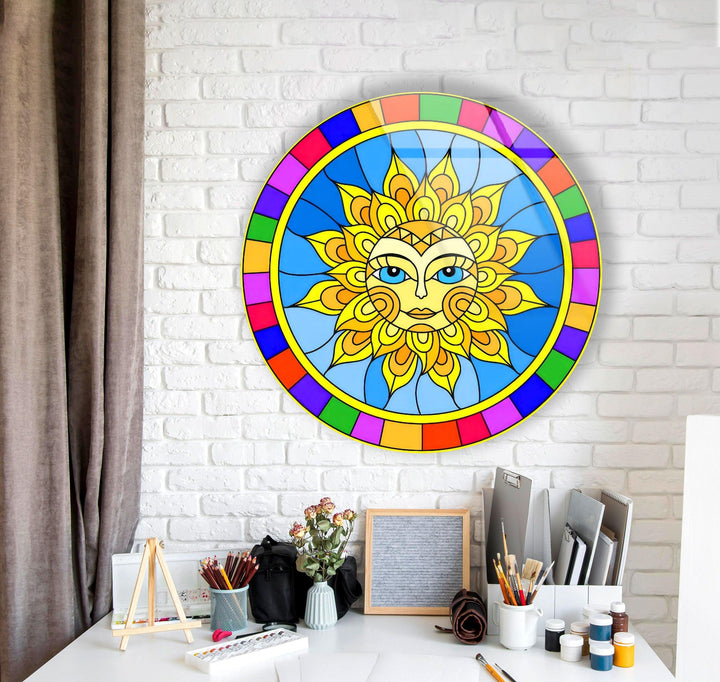 Colorful Mandala Design Round Glass Wall Art glass pictures for Wall, glass prints wall art
