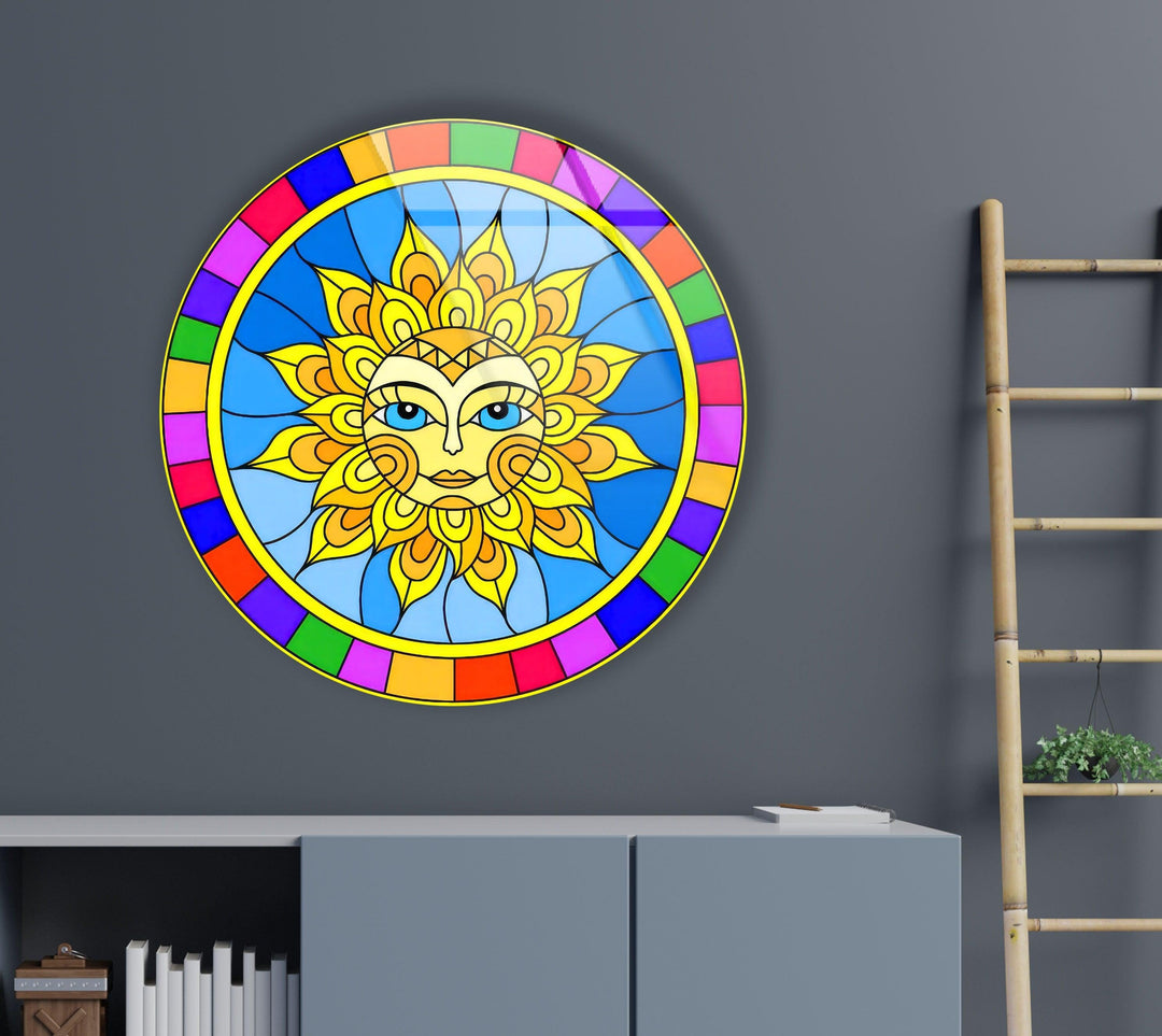 Colorful Mandala Design Round Glass Wall Art photo print on glass, prints on glass wall art
