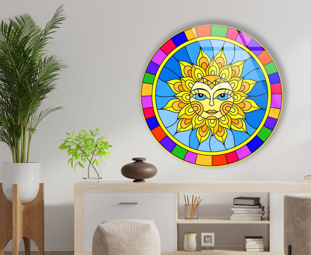 Colorful Mandala Design Round Glass Wall Art large glass photo prints, glass wall photos
