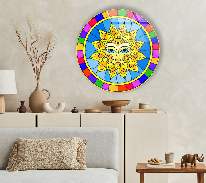 Colorful Mandala Design Round Glass Wall Art custom glass photo prints, large glass prints
