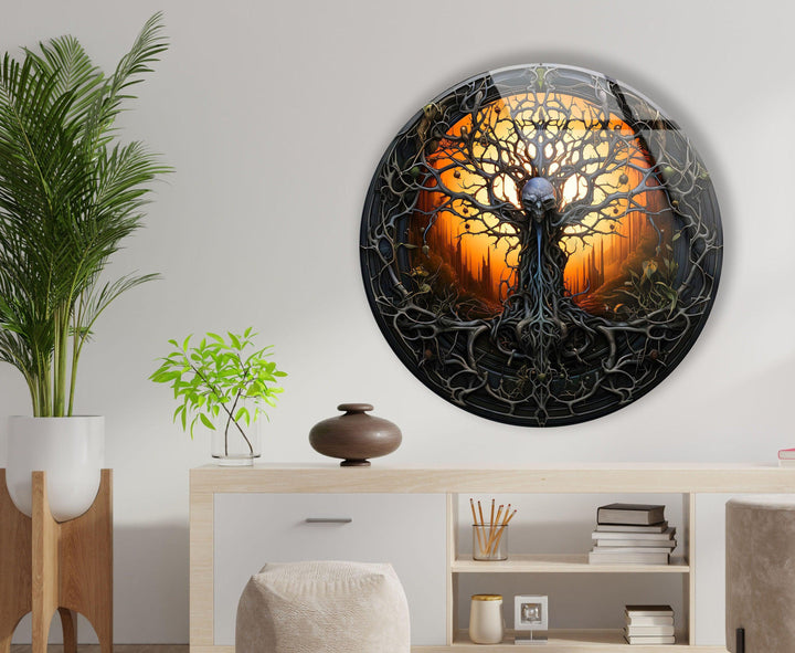 Dead Life Of Tree Round Glass Wall Art picture on glass wall art, photos printed on glass
