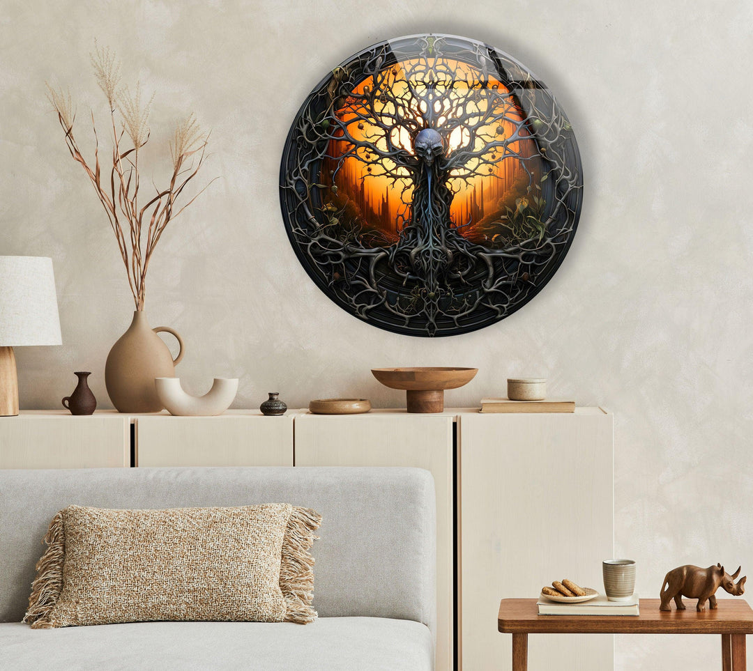 Dead Life Of Tree Round Glass Wall Art print on glass, glass printed photos
