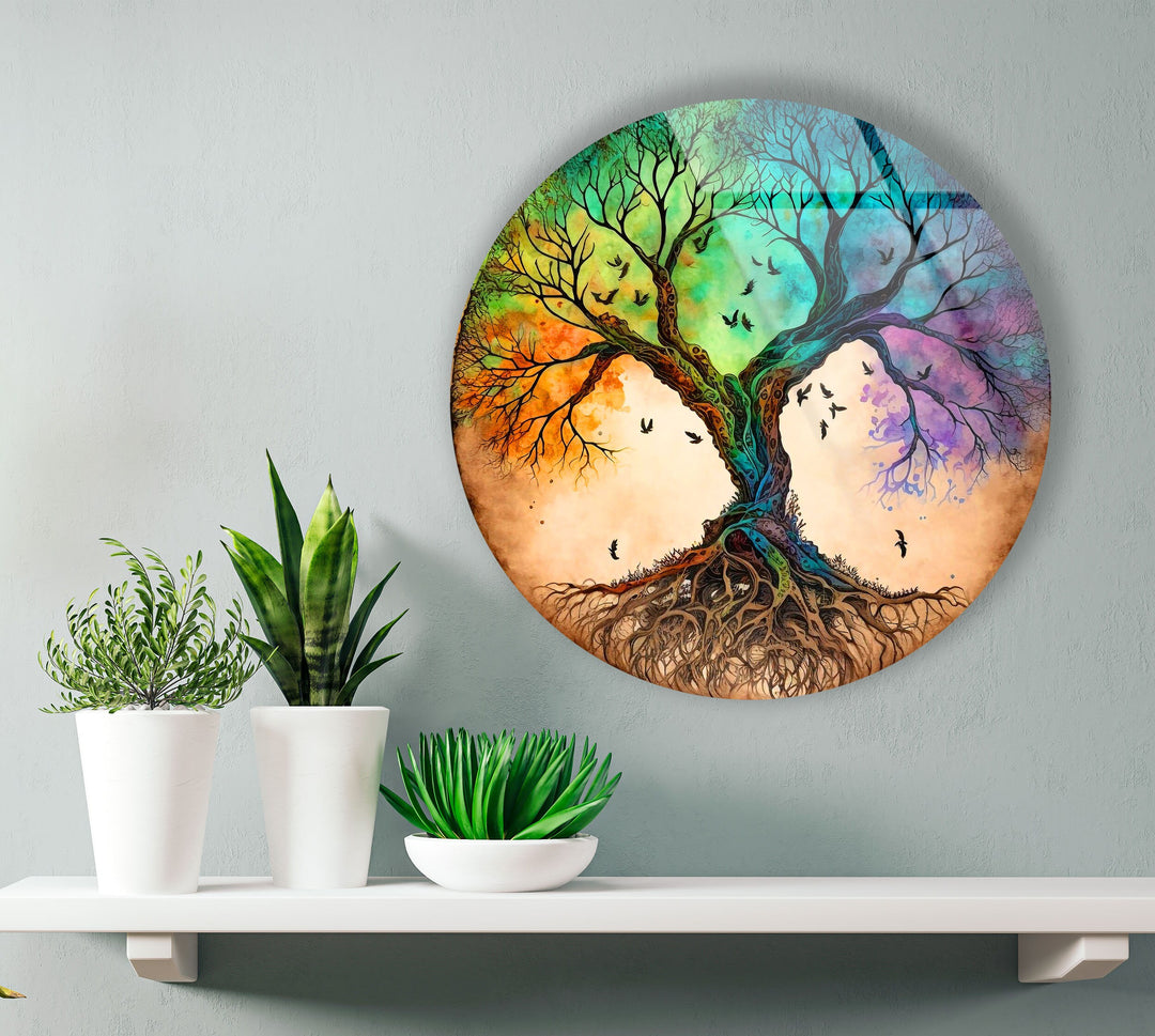 Colorful Life Of Tree Round Glass Wall Art art glass wall art, glass wall art pictures
